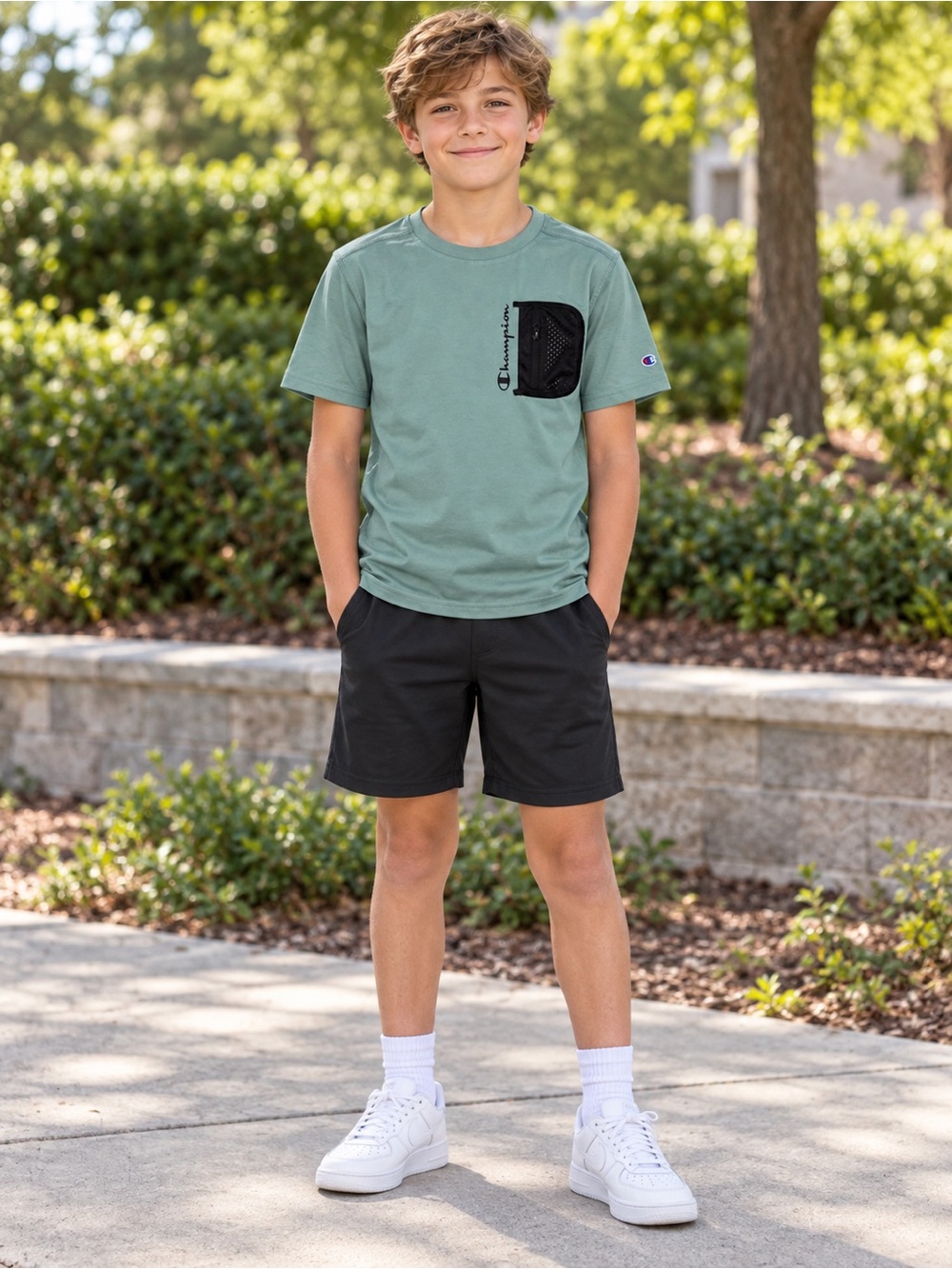NWT New Champion Boy's Short Sleeve Tee In Lily Pad Size M(10/12)